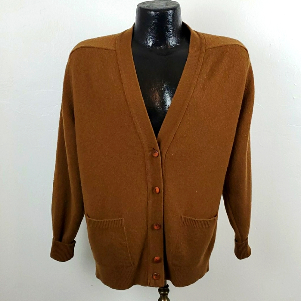 Vintage St. Michael lambswool brown cardigan v-neck button women size 8-10